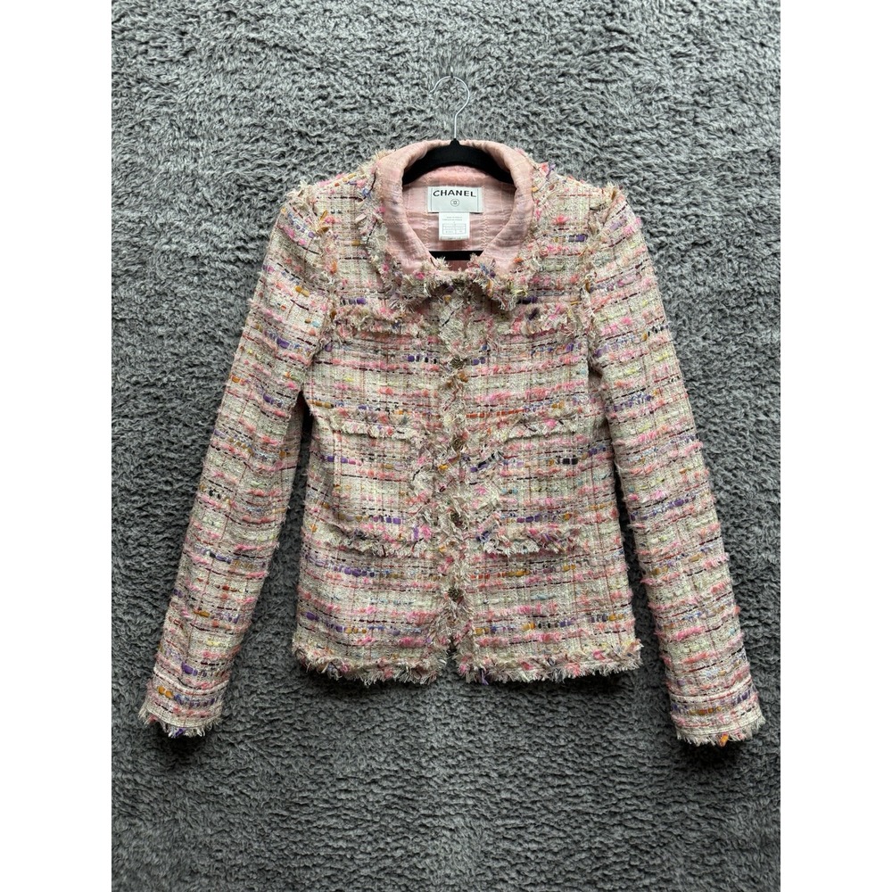 CHANEL‎ 04P Fantasy Tweed Ensemble Pink Jacket Size 38 P23760